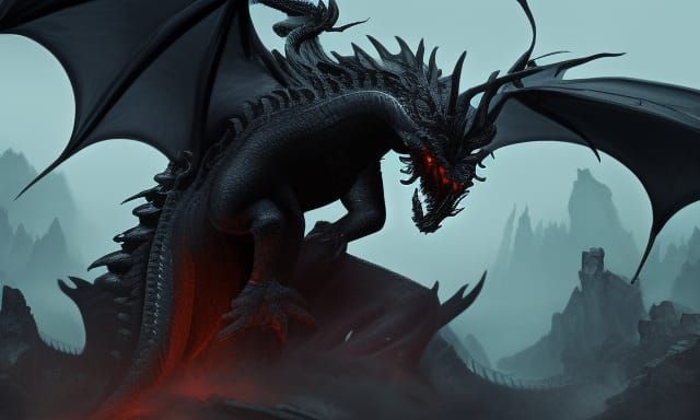 Majestic Black Dragon in Dark Fantasy Style