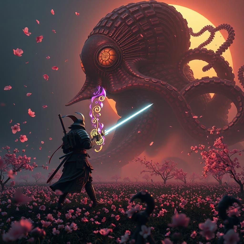 Space Samurai's Last Stand: Dark Fantasy Concept Art