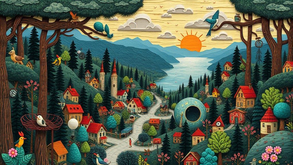 Dreamlike Paper Village in a Forest Paradise