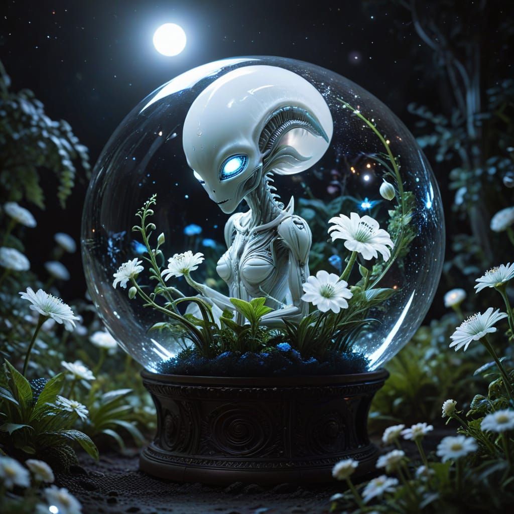 Glowing Alien Flower in Cosmic Garden Globe