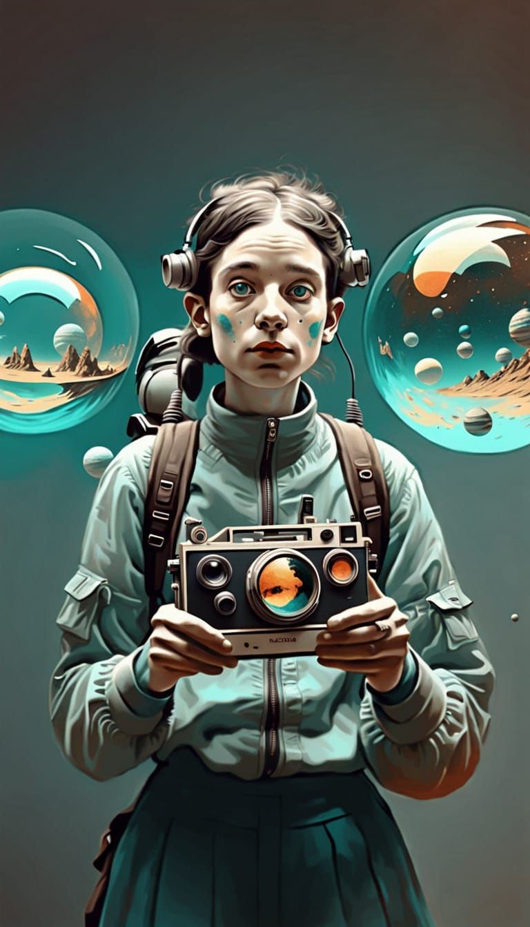 Surreal Futuristic European Portrait in Vibrant Orange and T...