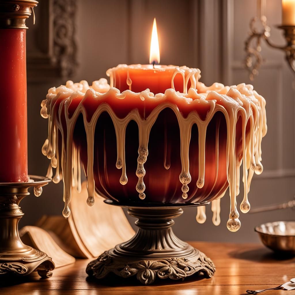 Victorian Candle with Dripping Wax in Vintage Style