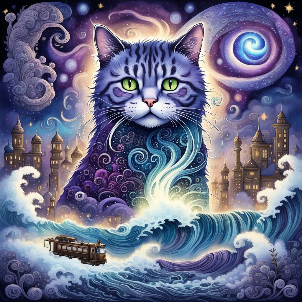 Surreal Cat Galaxy Dreamscape in Fractal Art Style