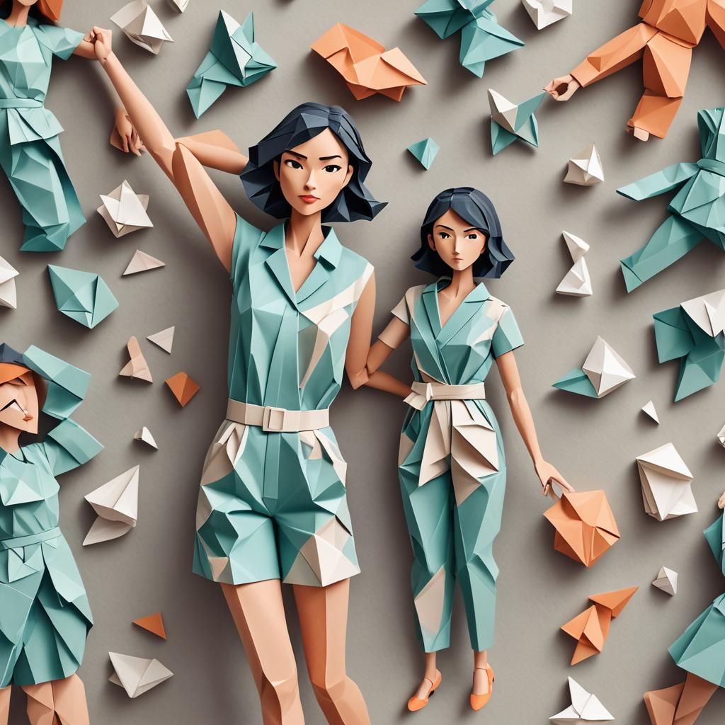 Woman in Romper as Origami Papercraft