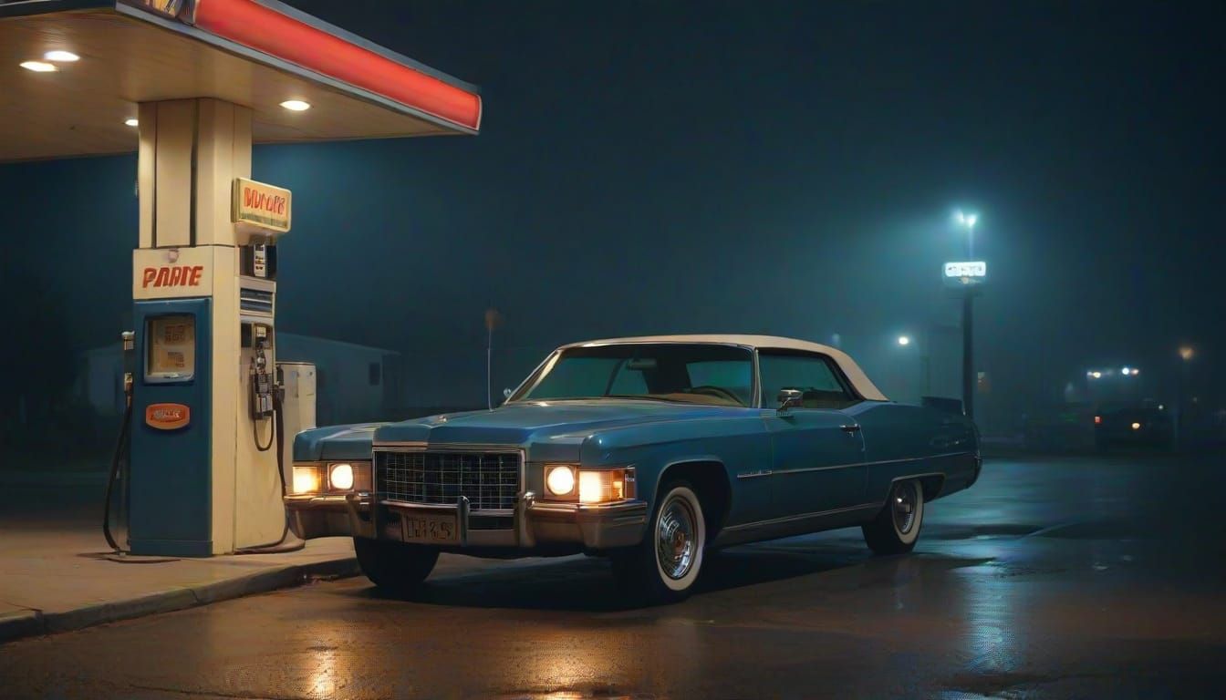 Night at american gas station in 60s V