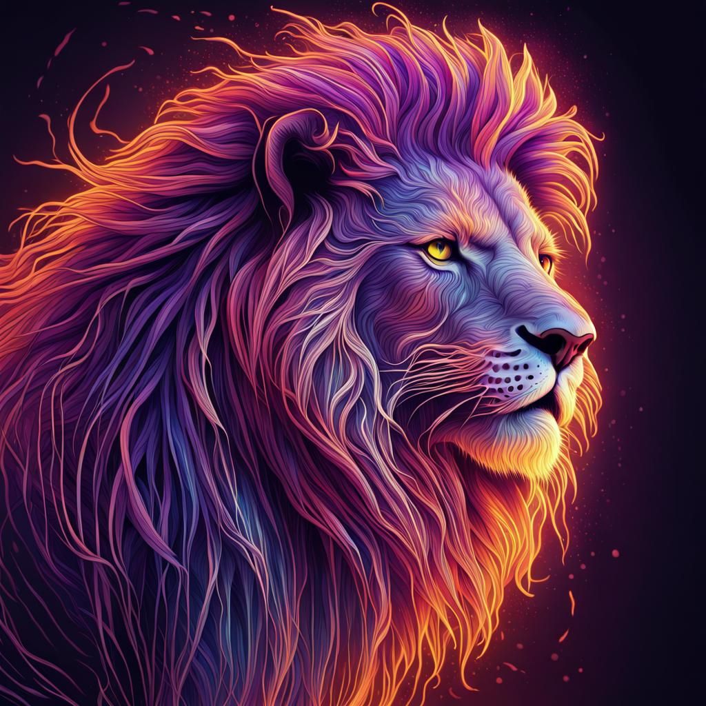 Stunning Line Art Lion With Mane of Fire