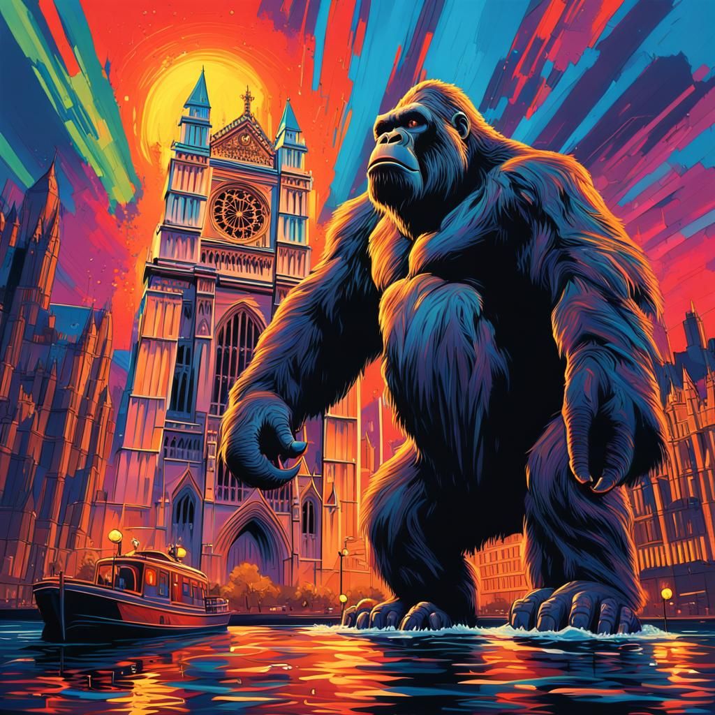 King Kong and Westminster Abbey in Art Deco