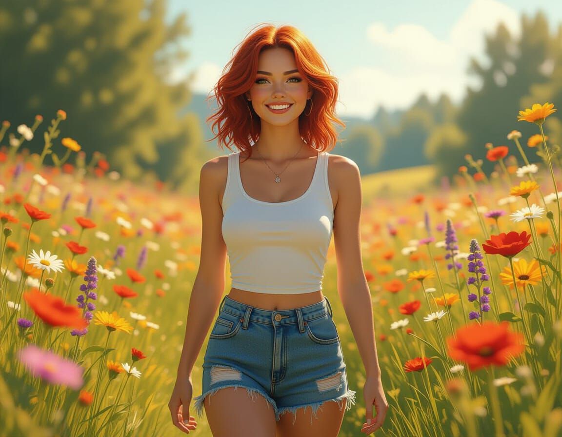 Green Goblin Woman in Sun-Drenched Meadow