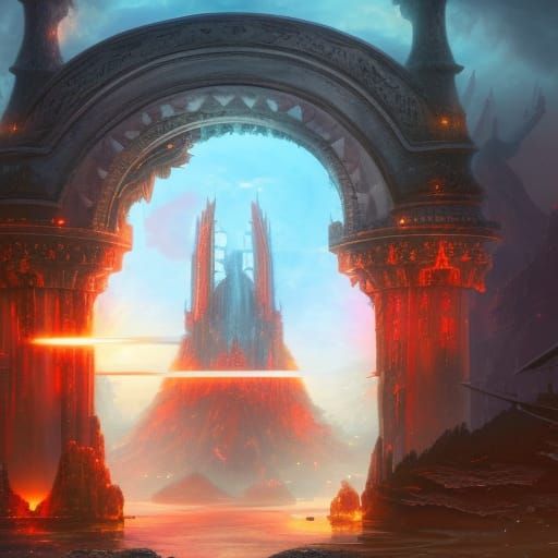 Red Energy Gateway with Floating Swords