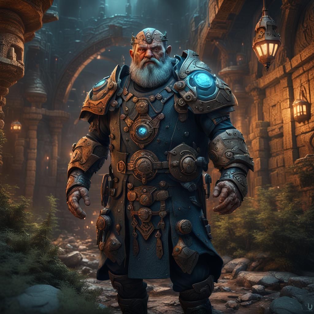 Medieval Dwarf Cyborg Technomancer Fantasy Art