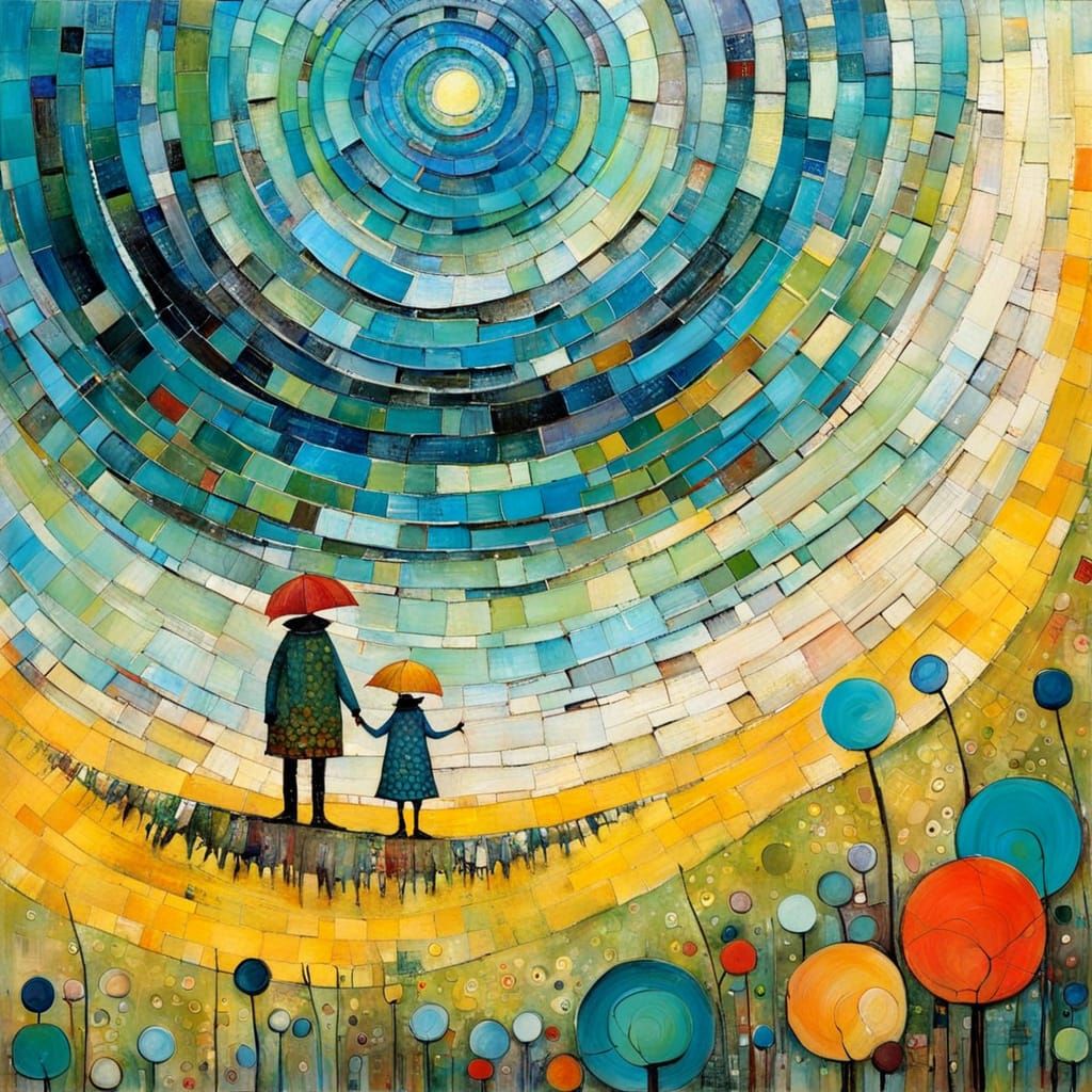 Primitive Naive Encaustic Painting with Textured Elements