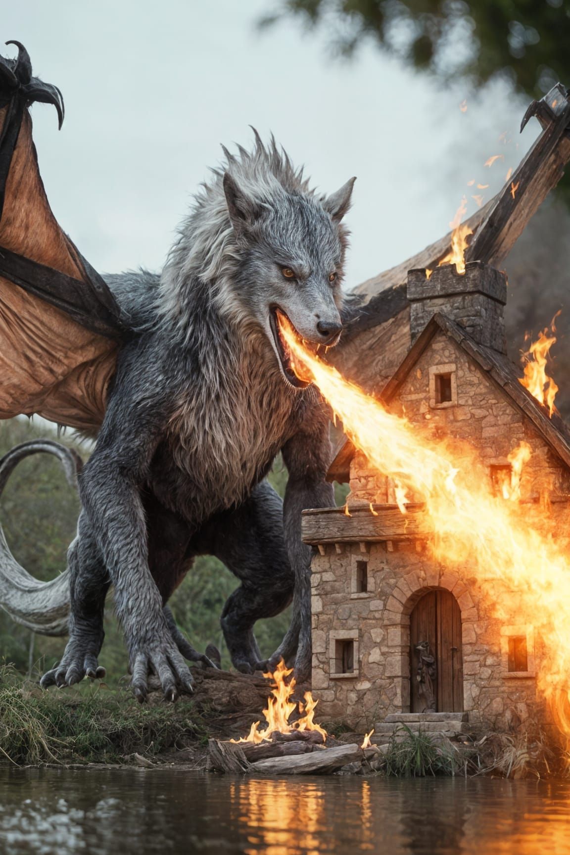 Wolf Dragon Hybrid Breathes Intense Fire