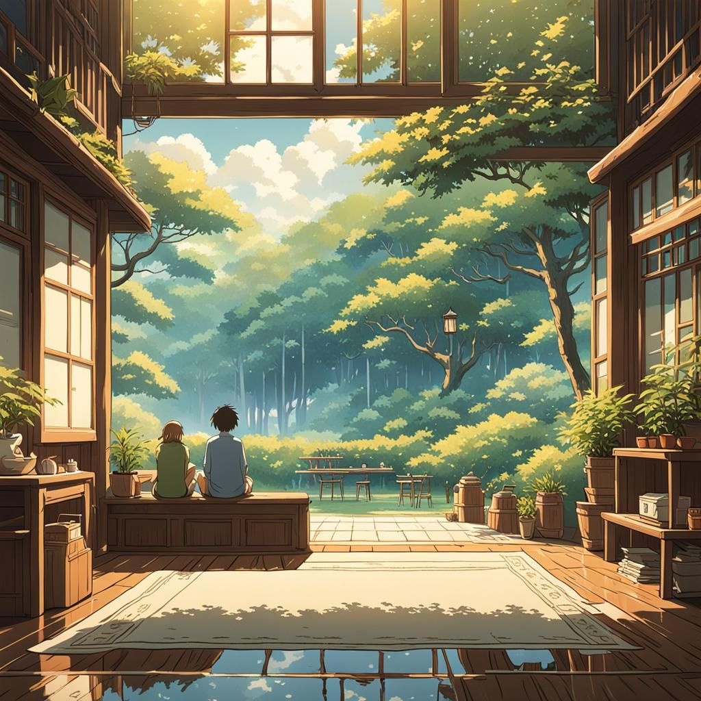 Relaxing at Home in Studio Ghibli Style