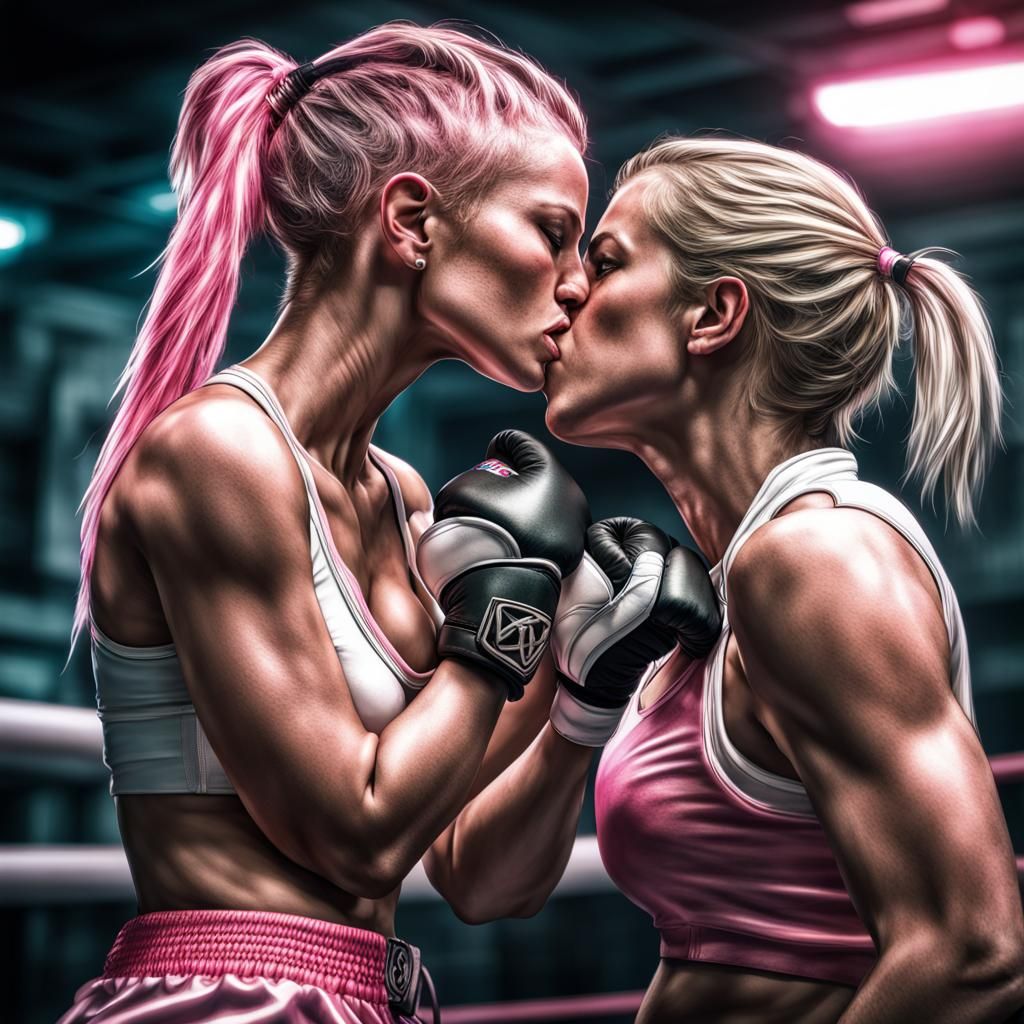 Cyberpunk Boxers Share a Kiss