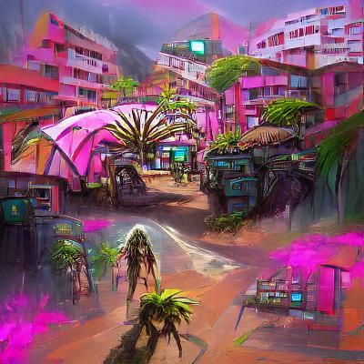 Cyberpunk Subtropical Village Concept Art
