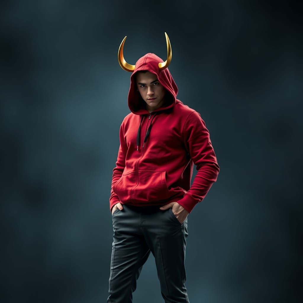 Loki's Modern Look: Red Hoodie and Suit