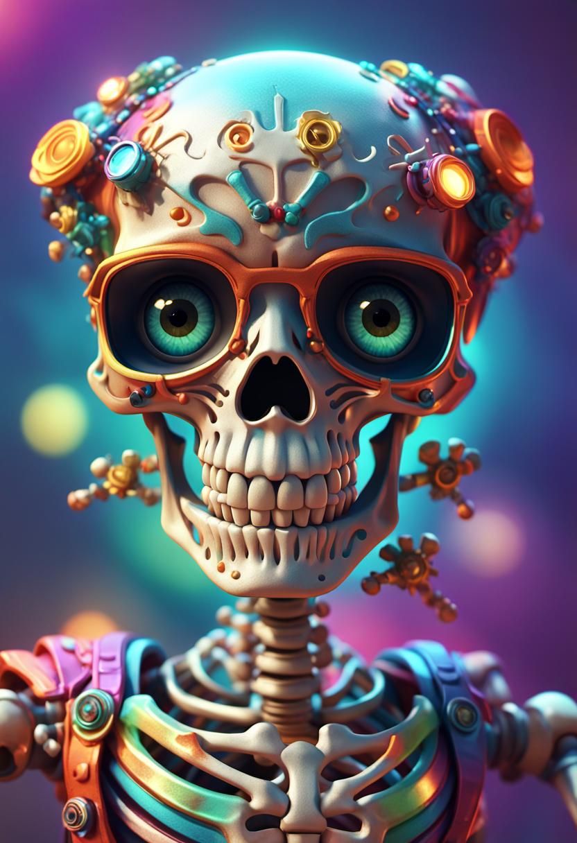Smiling Skeleton in Colorful Clothes: 3D Character Art