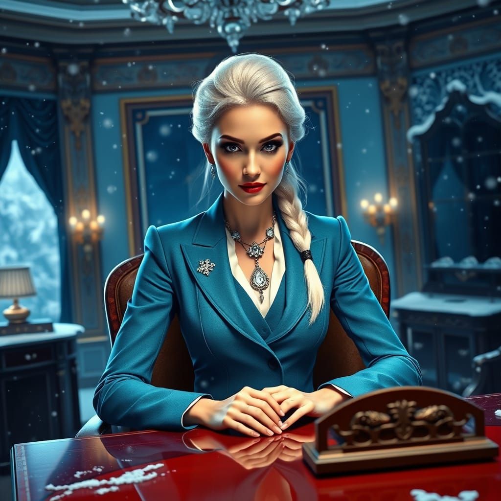 Regal Elsa as Mafia Queen in Icy Blue Suit