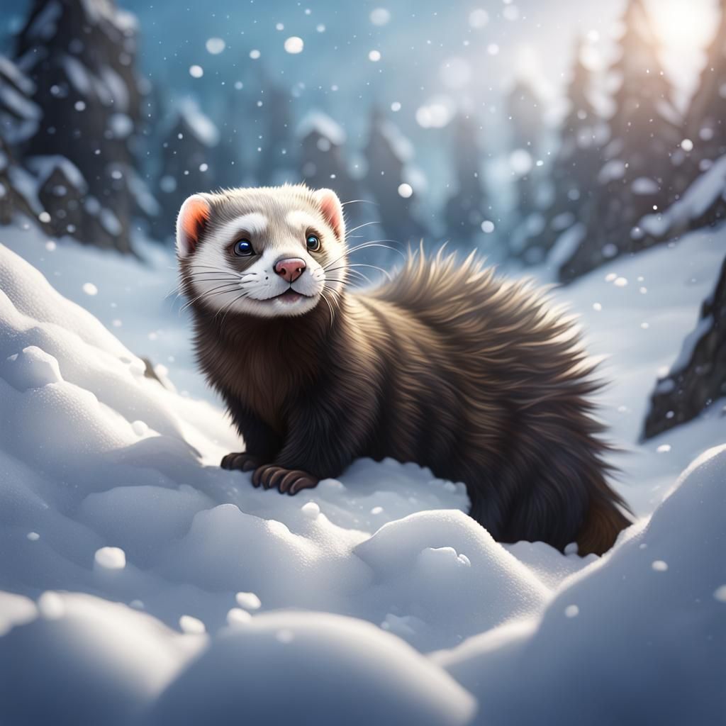 Ferret in Snow Pile: Detailed Matte Painting