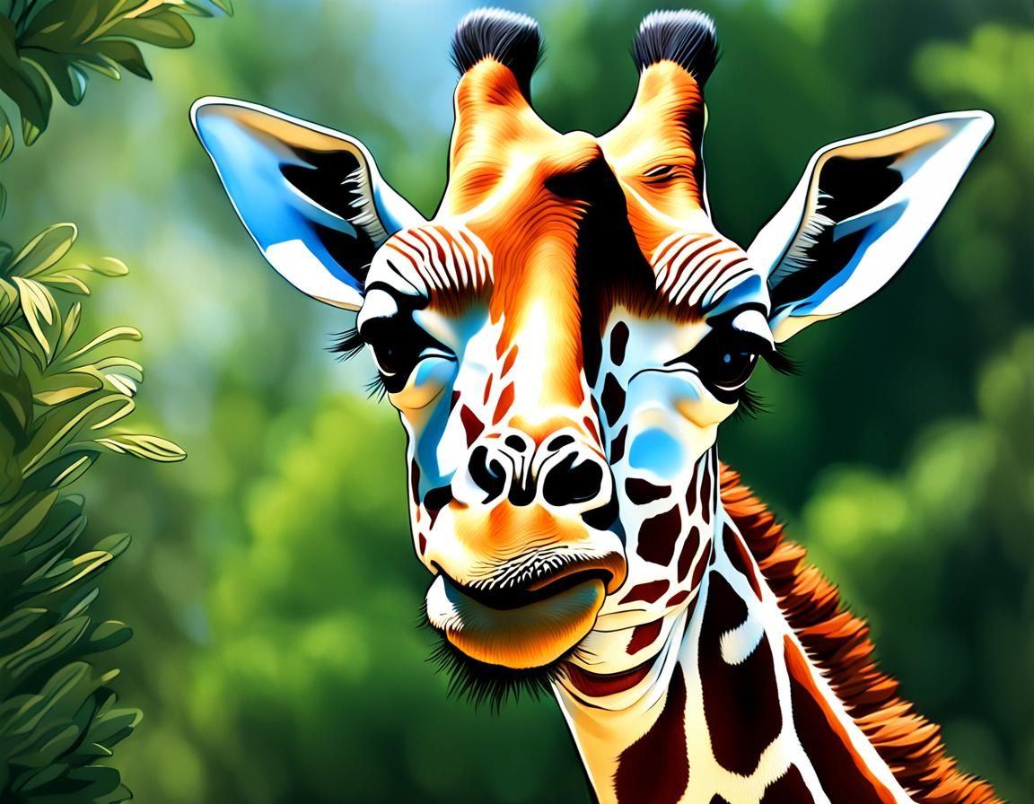 Smiling Giraffe Portrait in Hyperrealistic Style