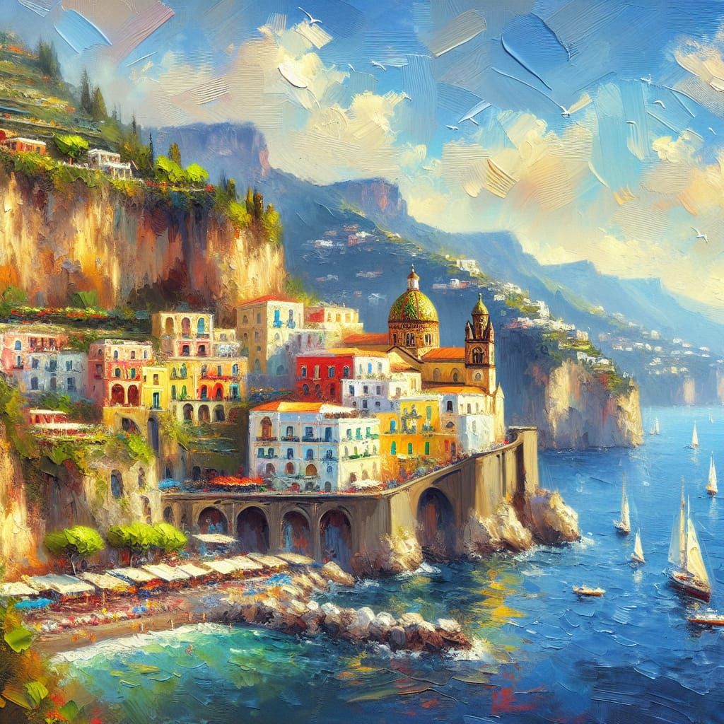 Amalfi Coast Impressionistic Oil Painting