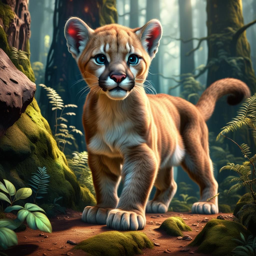 Cute Baby Cougar in Detailed Matte Painting