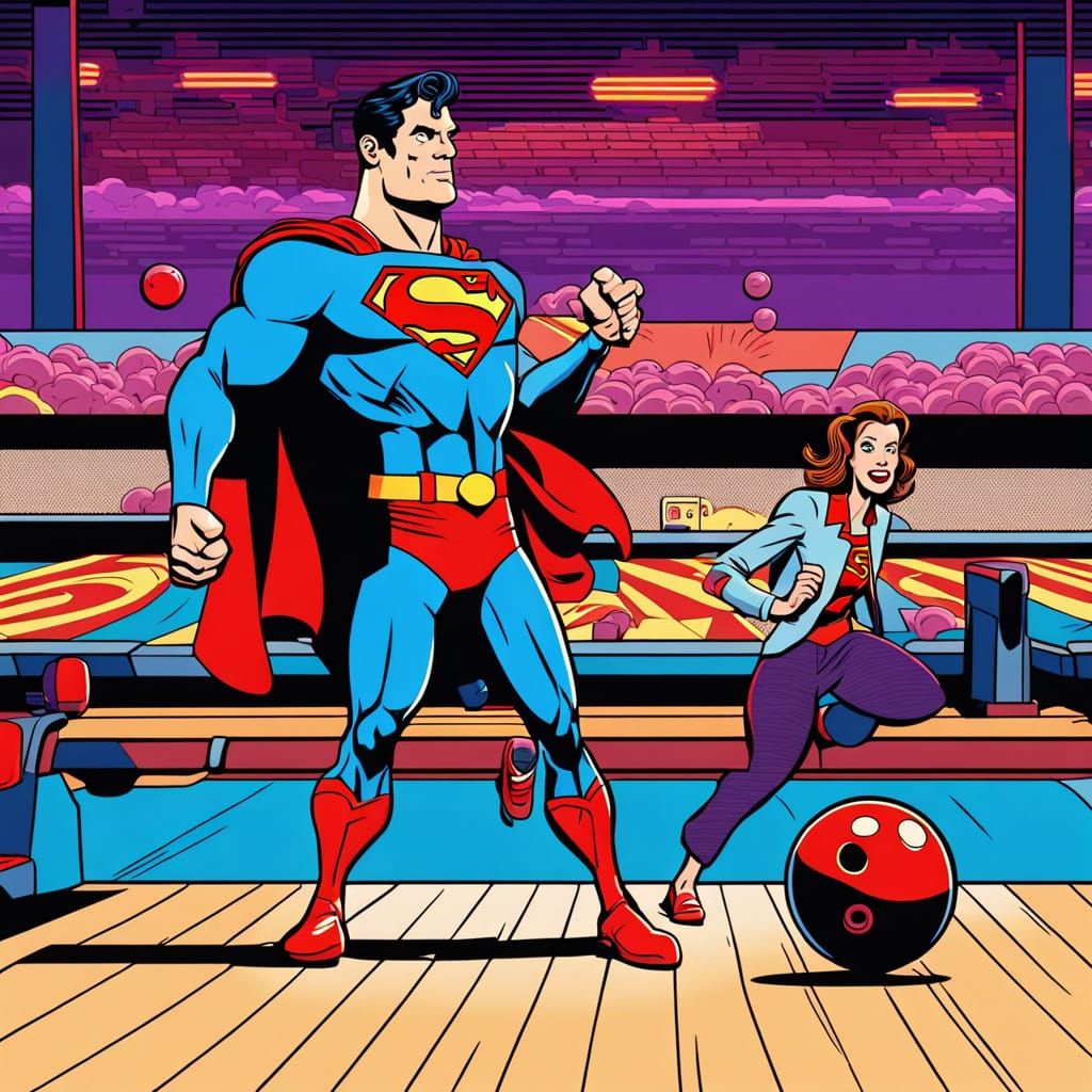 Superman and Julia Roberts Bowling: 2D Cartoon Art