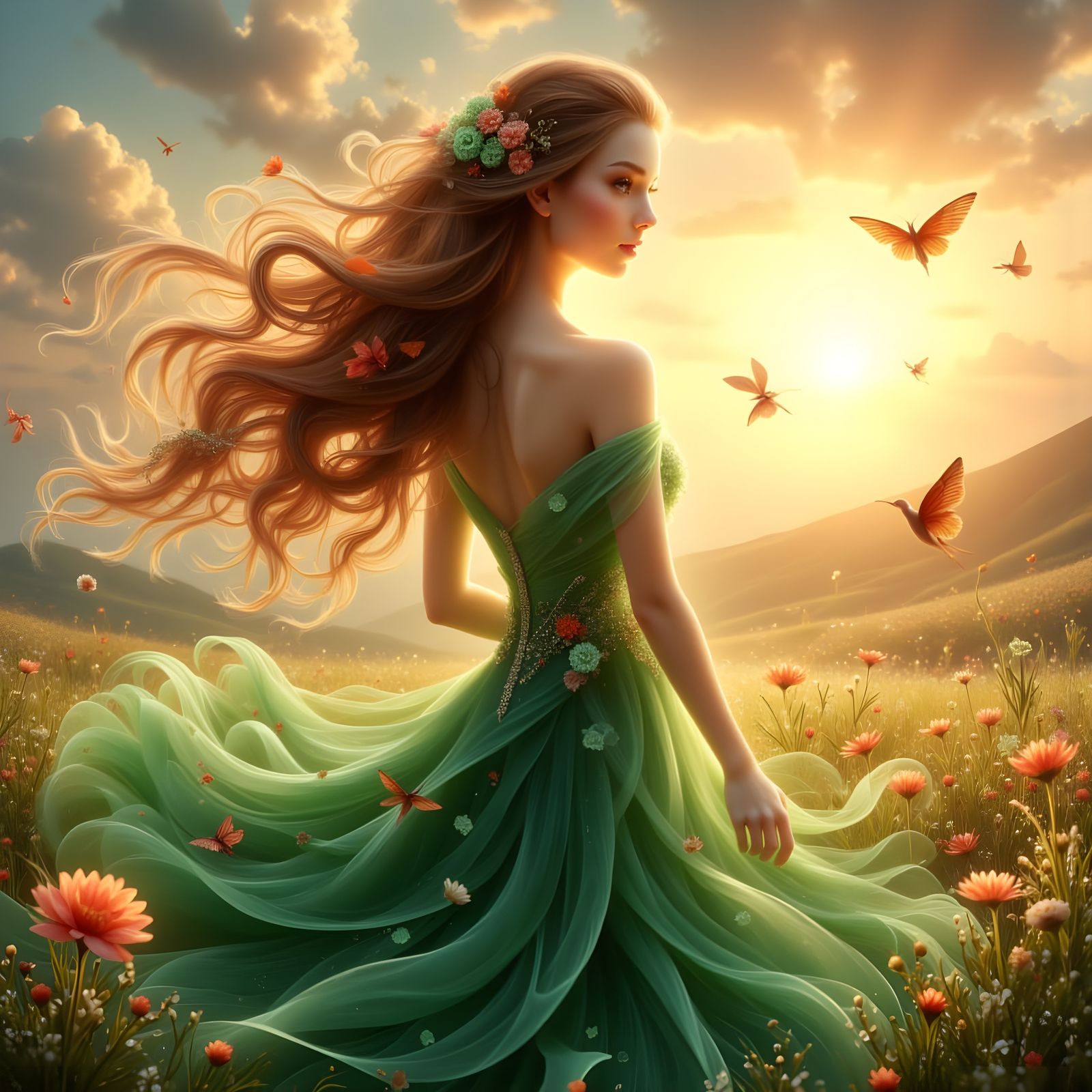 Norse Goddess Portrait at Sunset with Star Clouds