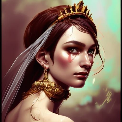 Warrior Scorpio Bride with Golden Crown, Detailed Portrait