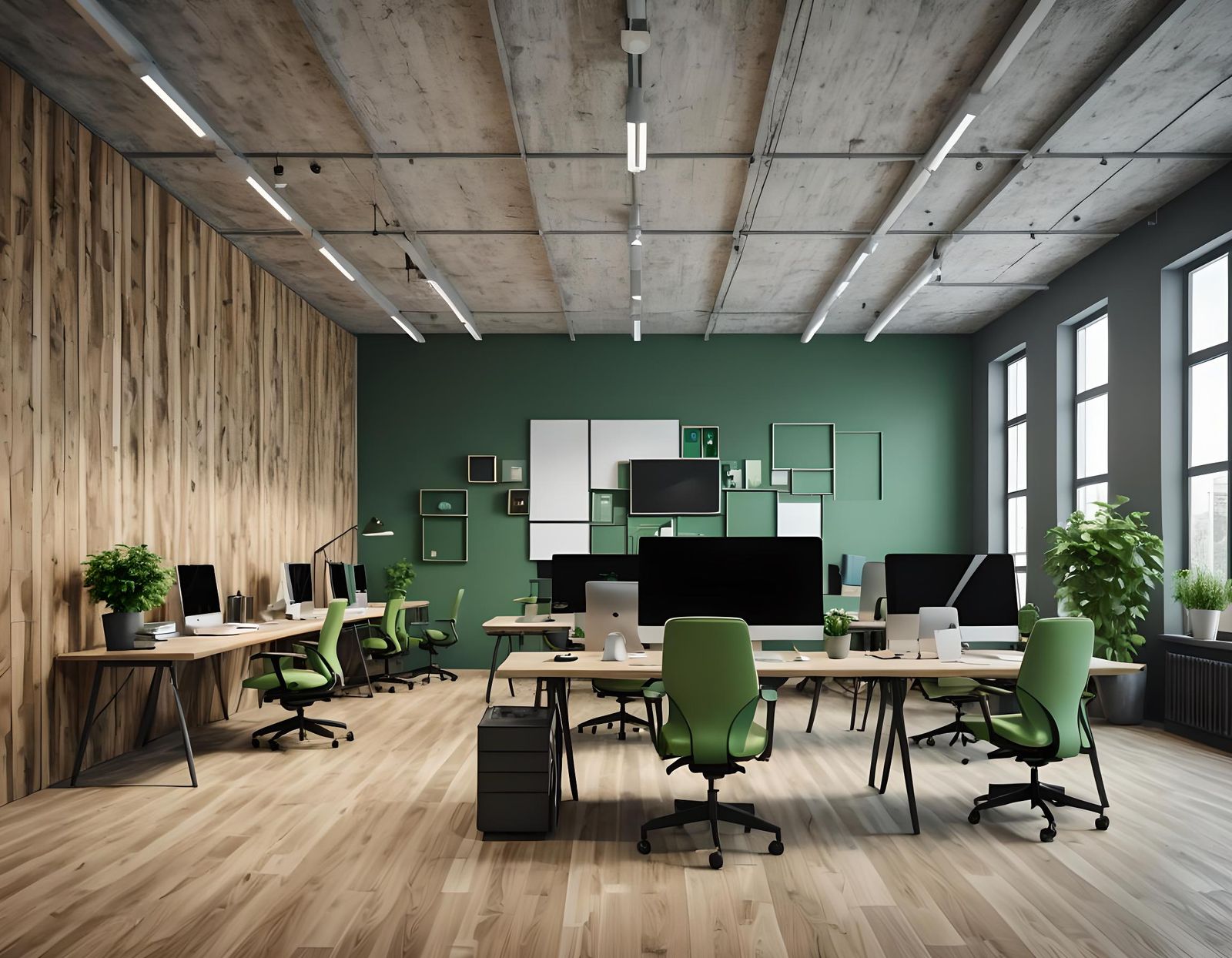 Modern Open-Plan Office Interior in 3D Rendering