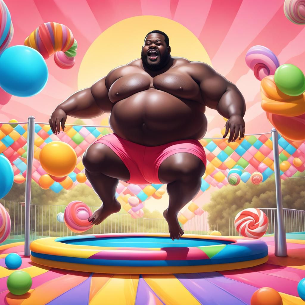 Man on Trampoline in Candy Art Style
