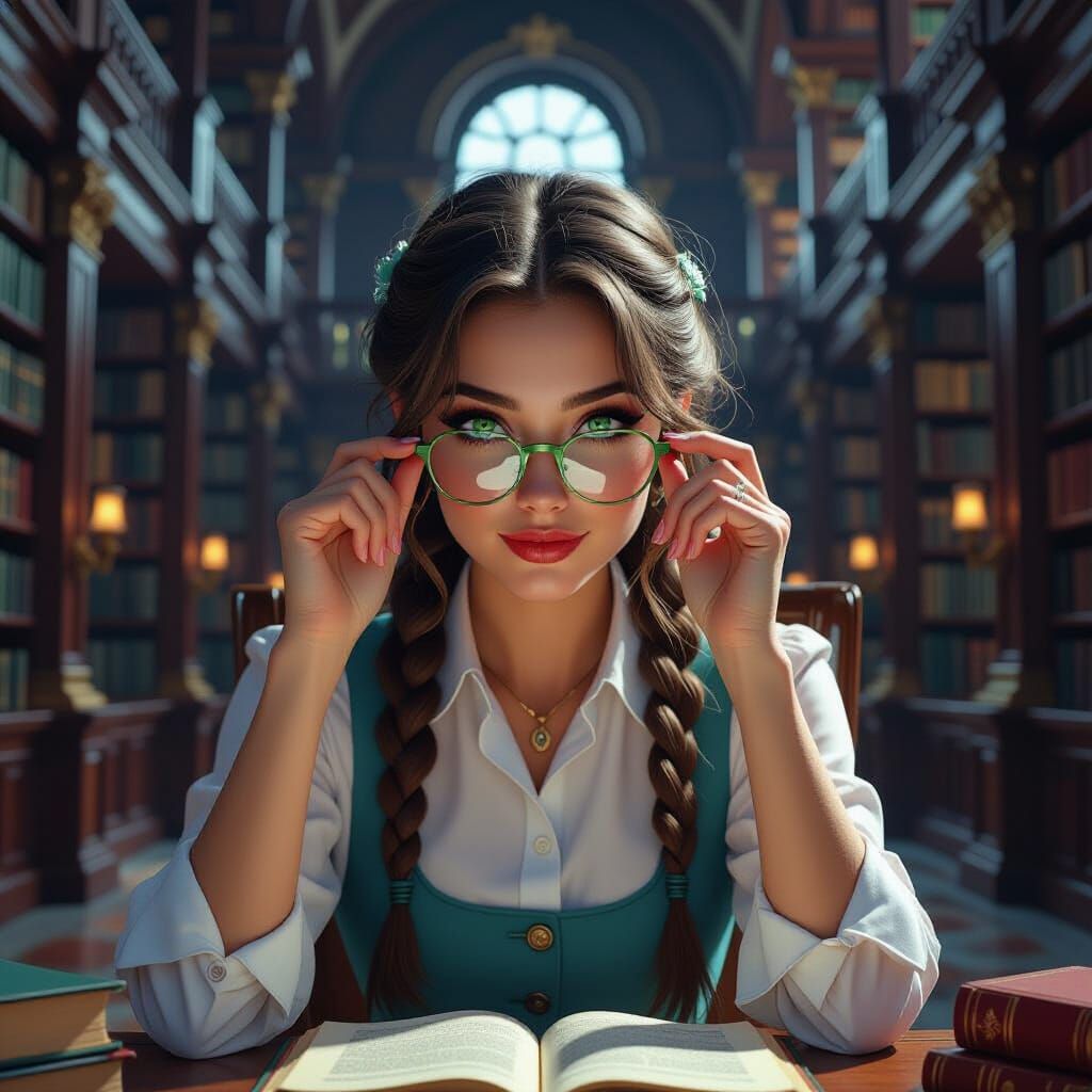 Intense Redhead Student in Fantasy Library