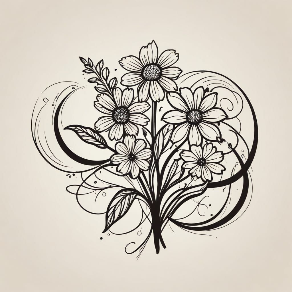 Summer flowers growing on a hot sunny day. drawn with callig...