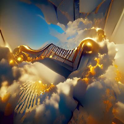 Woman Ascending Stairway to Heaven, Matte Painting
