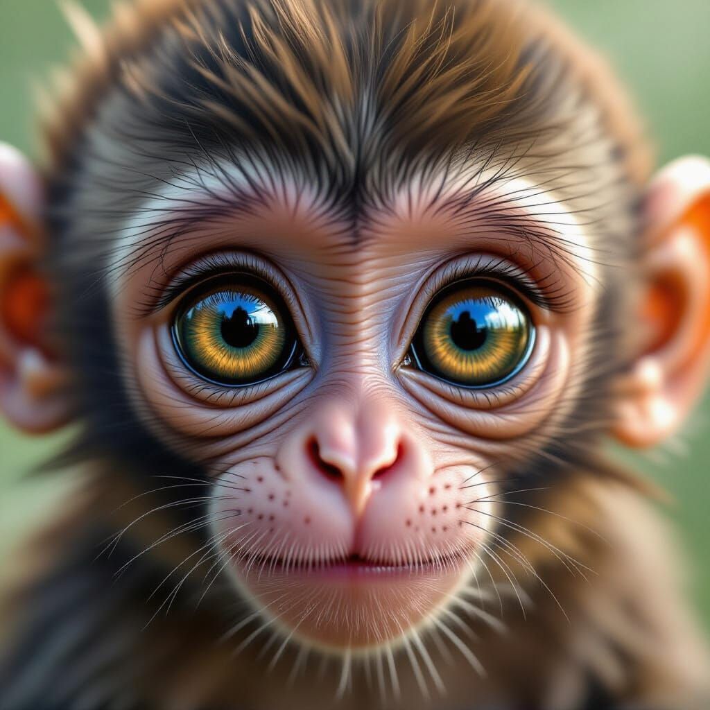 Adorable Baby Monkey Face in Hyperrealistic Style