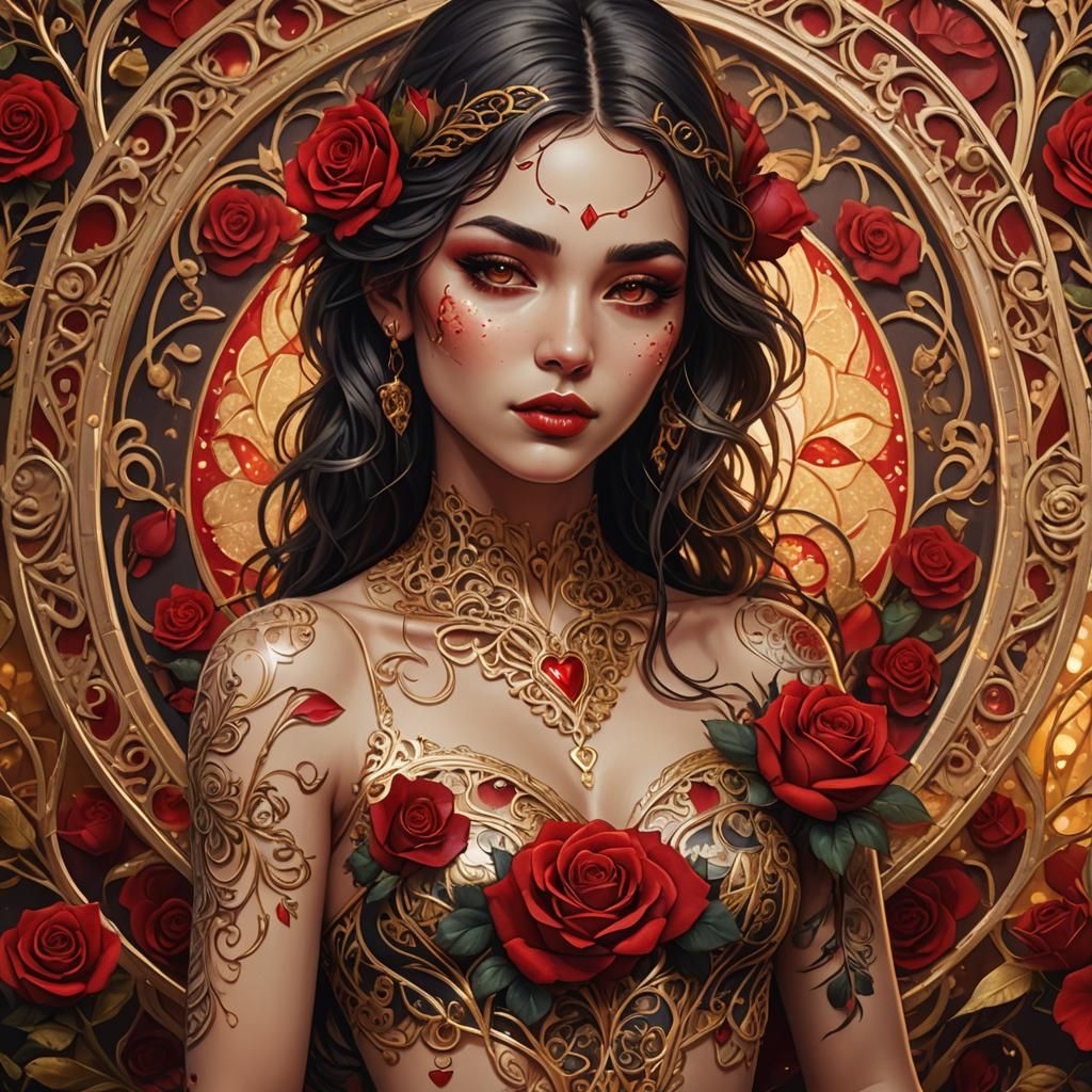 Rose Tattoo Art Nouveau Fantasy Concept Art