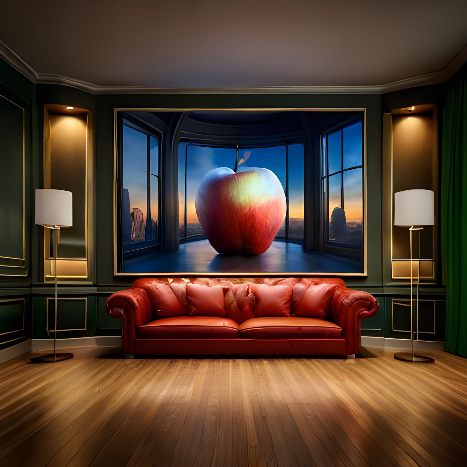 Apple Screen in Cozy Living Room: Fantasy Concept Art
