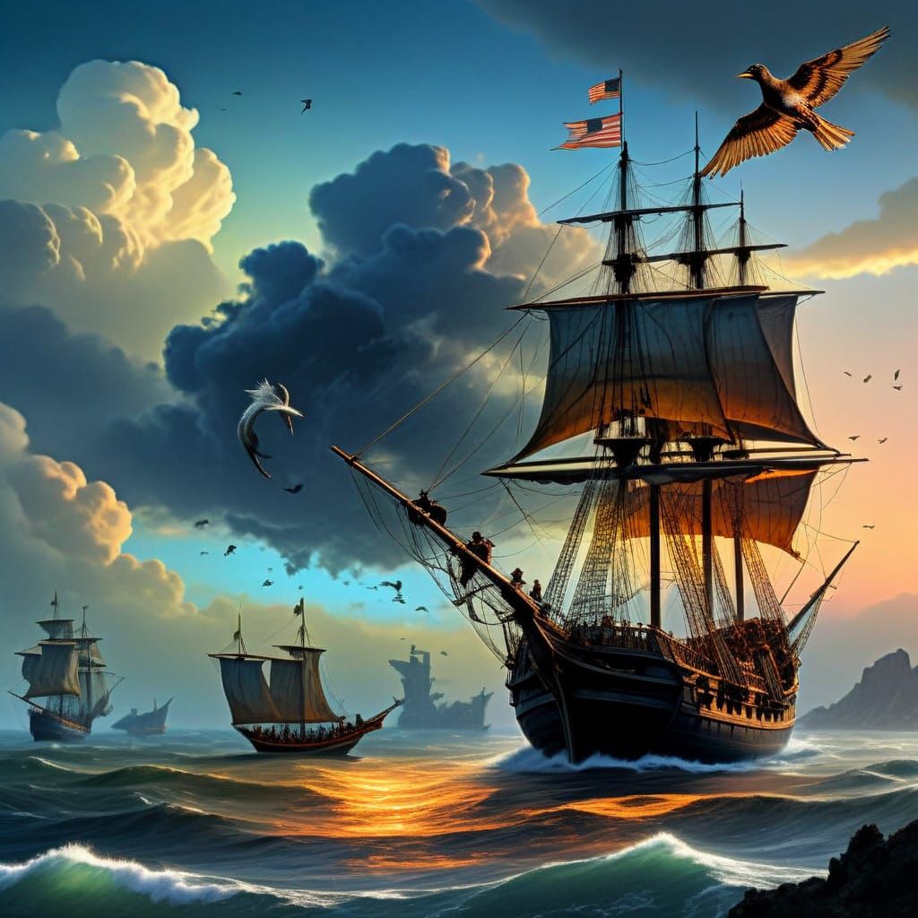 Galactic Ship Arrives at Port in Warm Sunset