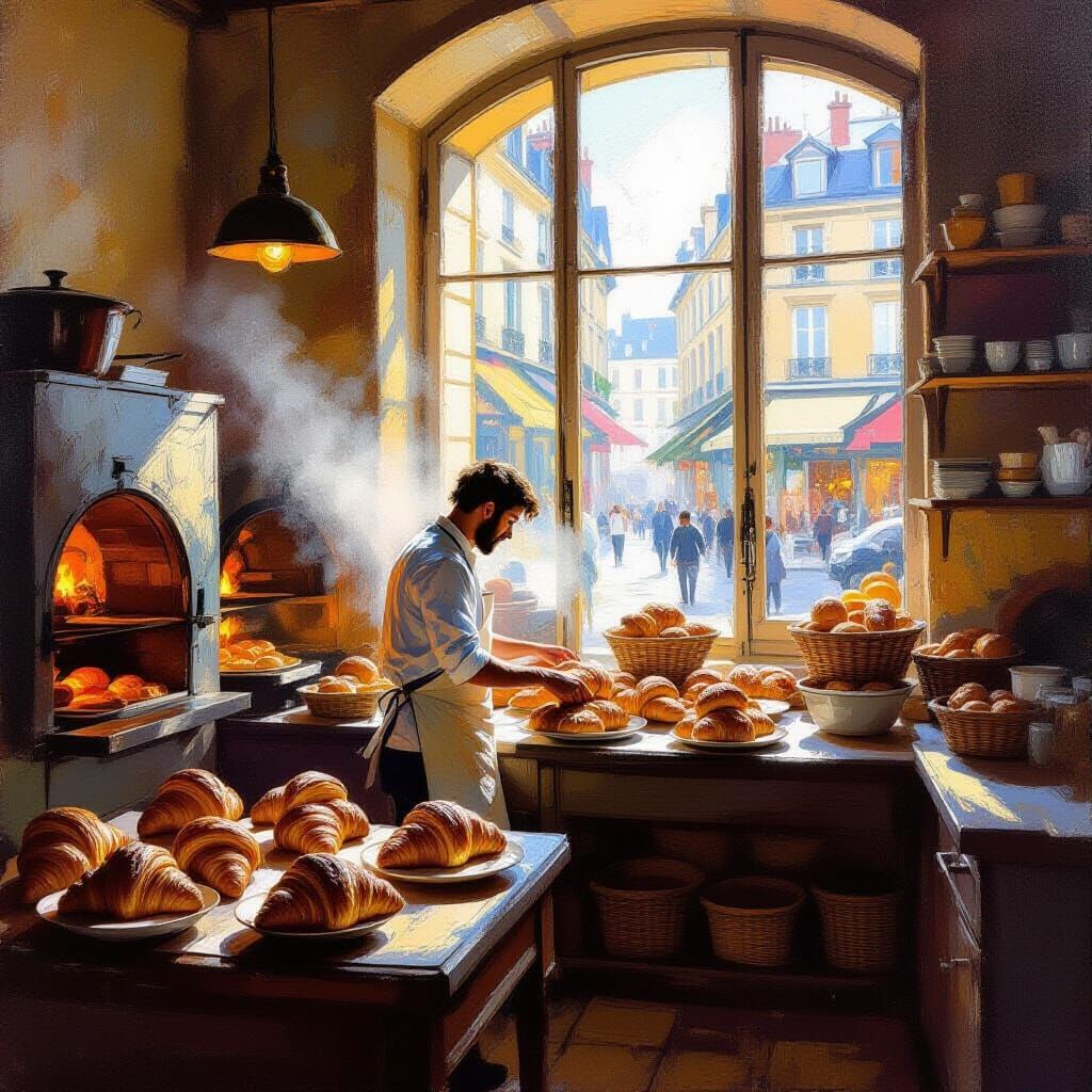 Parisian Bakery at Dawn Impressionist Painting