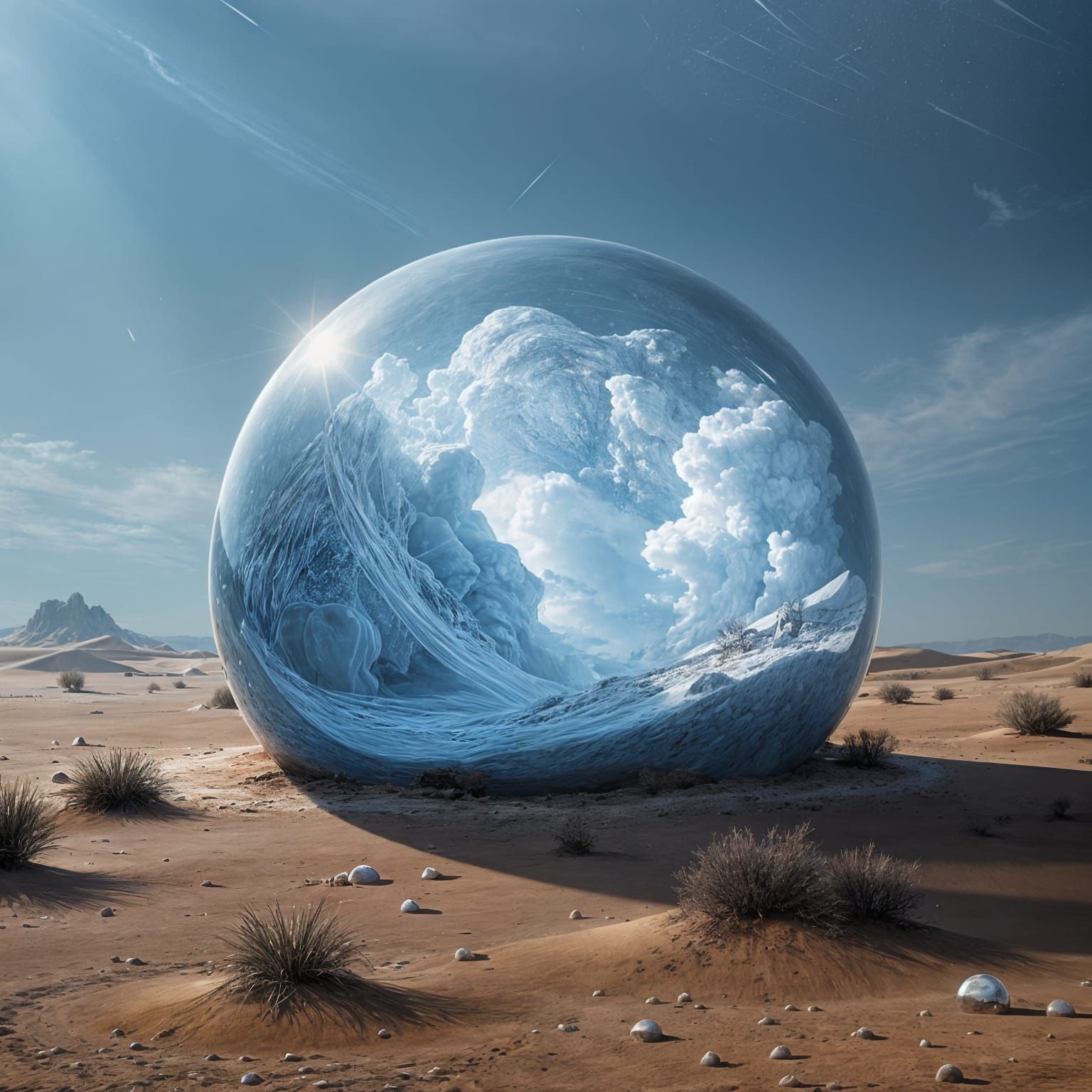 Winter Storm Trapped in Desert Glass Sphere