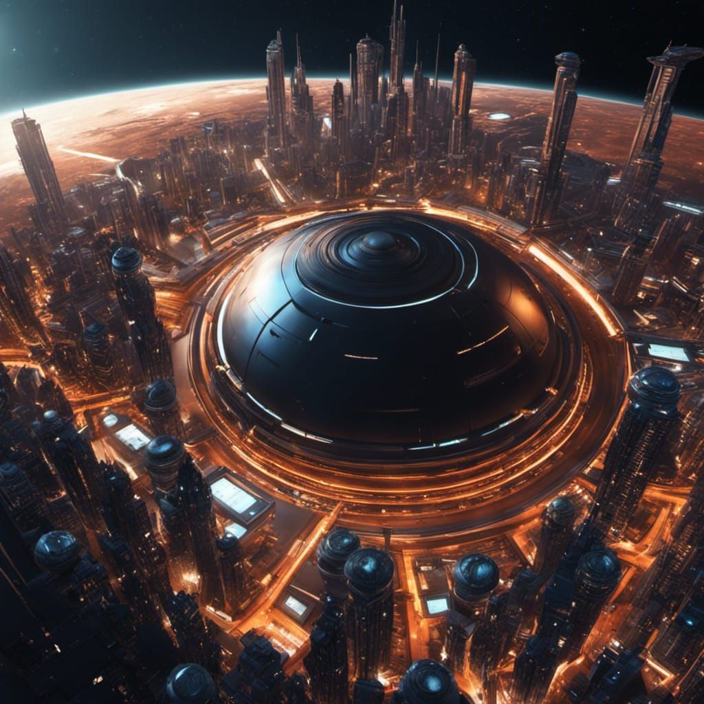 Orbital Space City in Photorealistic Style