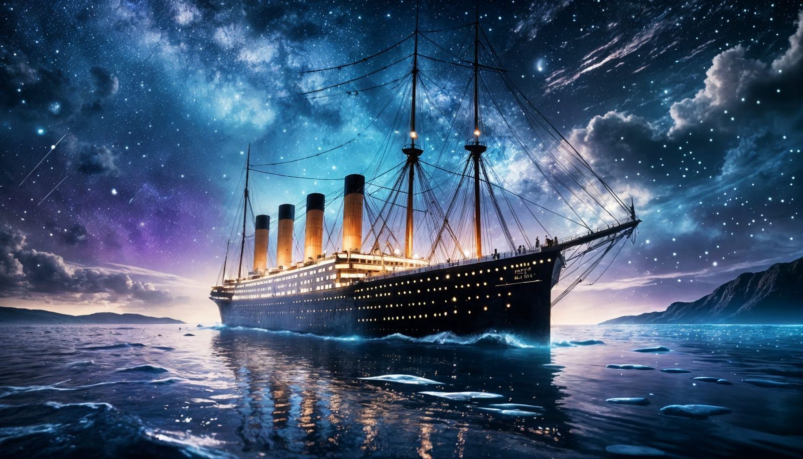 Titanic Sails Under Starry Night Sky