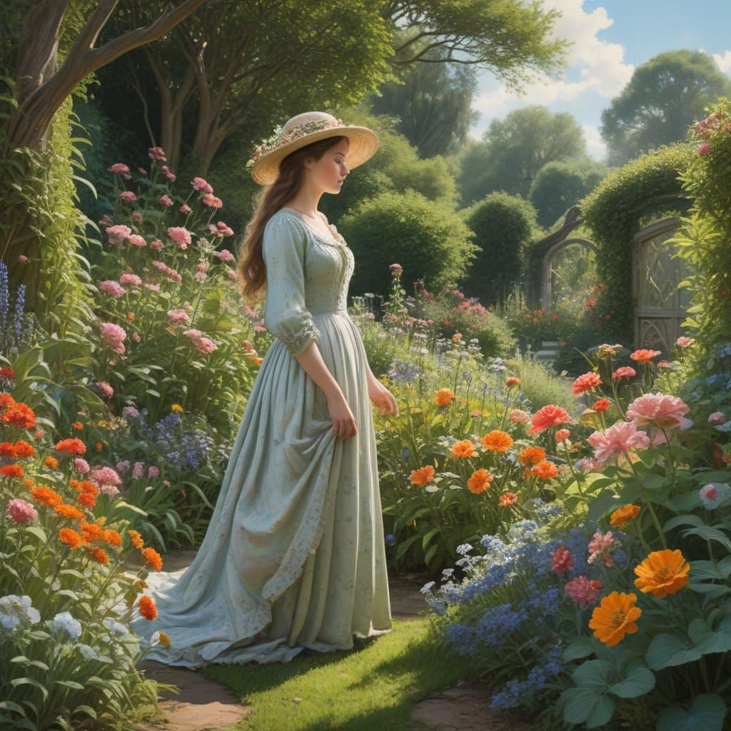 Mystical Garden Maiden in Whimsical Watercolor Style