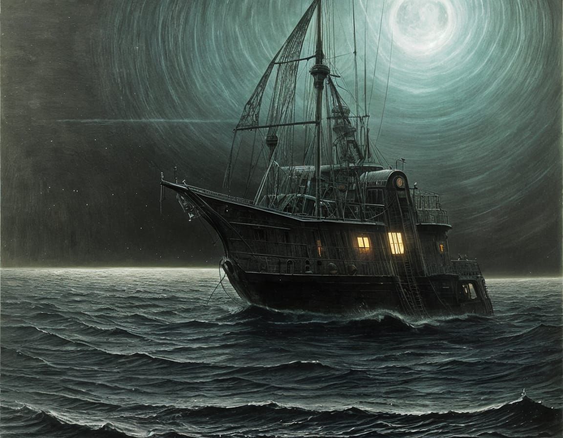 Surreal Ghost Ship in Dark Night