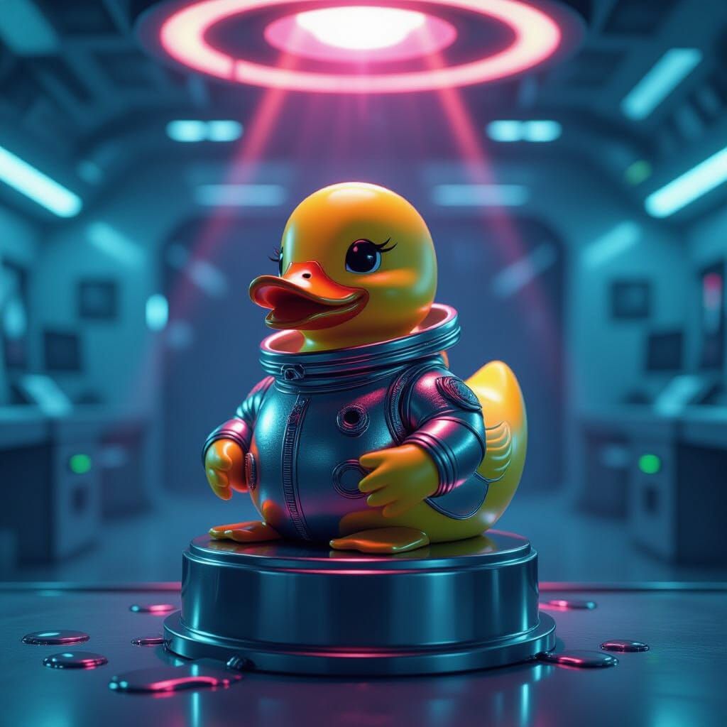 Melting Duckling in Sci-Fi Lab: Digital Art