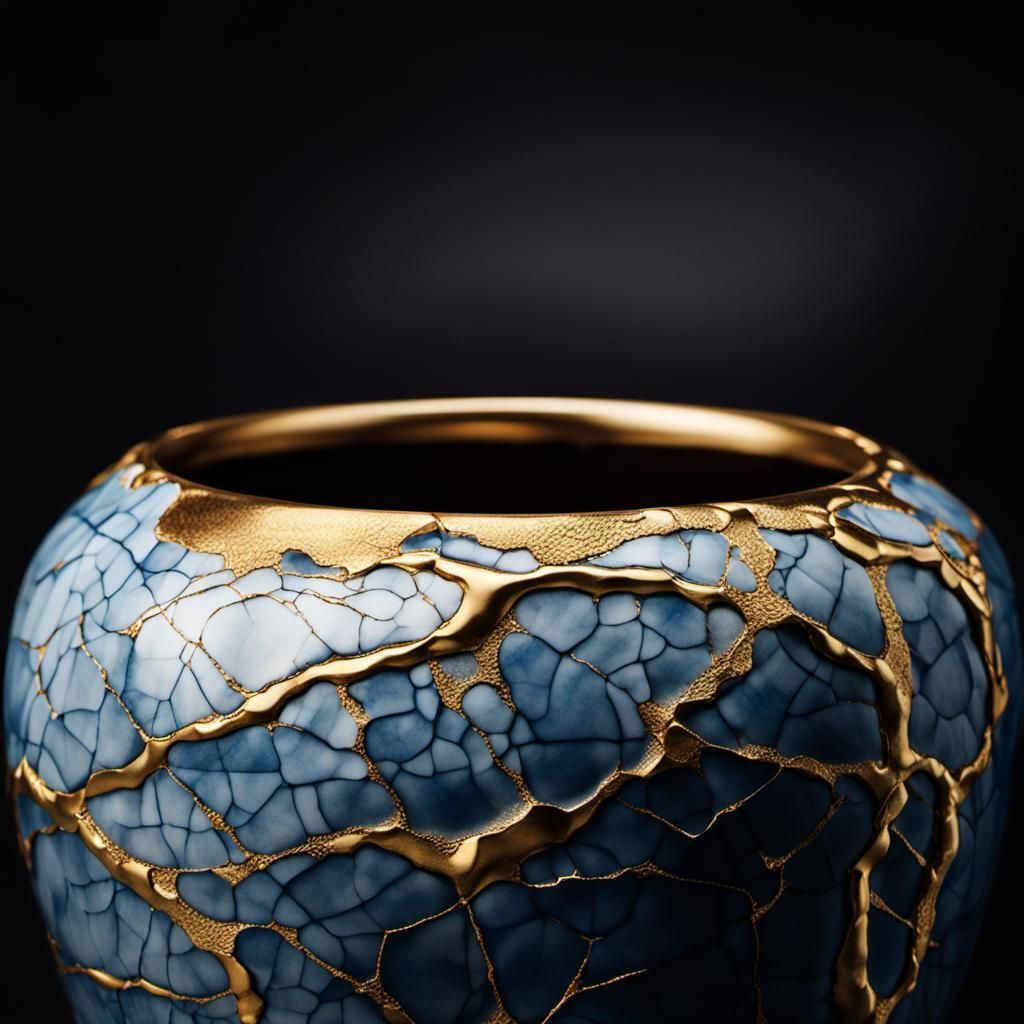 Macro Close-Up of Kintsugi Gold-Filled Crack