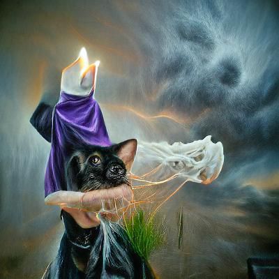 Gothic Cat Wizard Casting Spells in Hyperrealism
