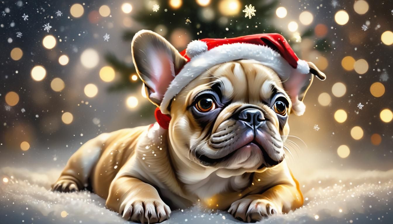 Whimsical French Bulldog Puppy in Festive Atmosphere