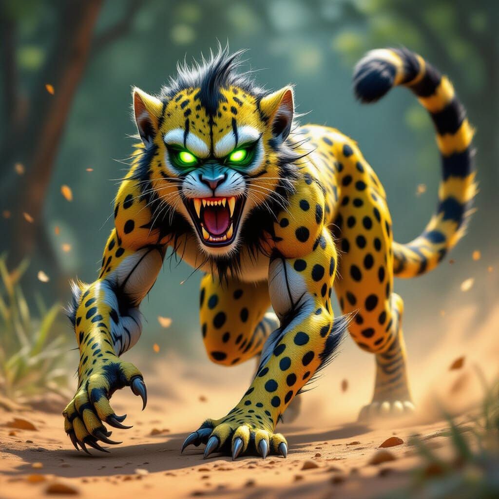 Fierce Monkey-Cheetah Hybrid with Glowing Green Eyes