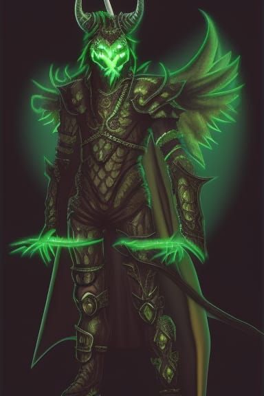 Fiery Demon with Horns and Scaled Armor